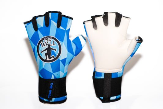 Gants de futsal bleus avec demi-doigts coupés