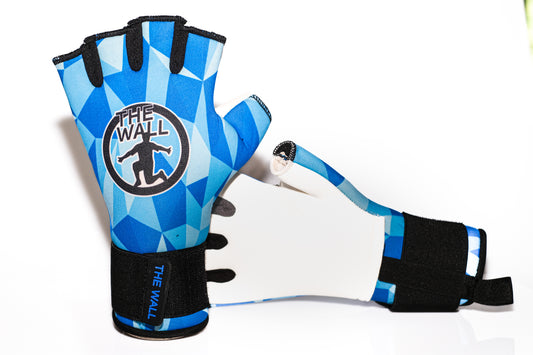 Gants de futsal bleus avec demi-doigts coupés