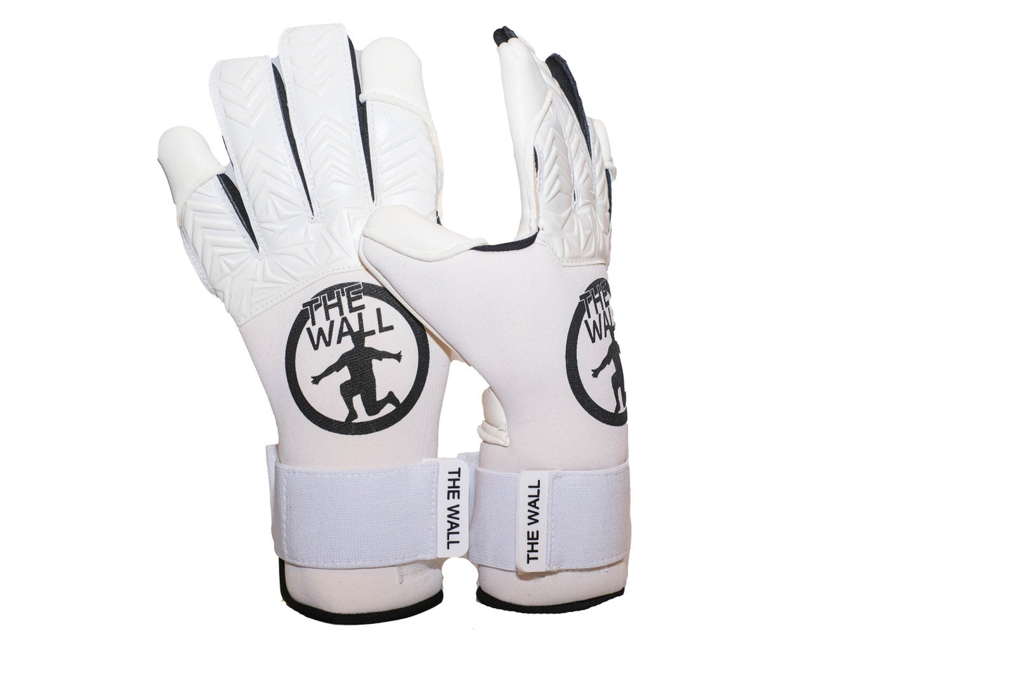 Guanti da calcio bianchi con il logo del portiere a croce tipico del calcio a 5